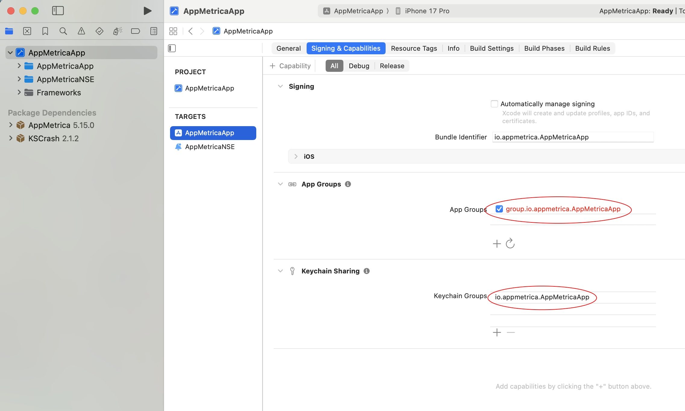 в таргет приложения